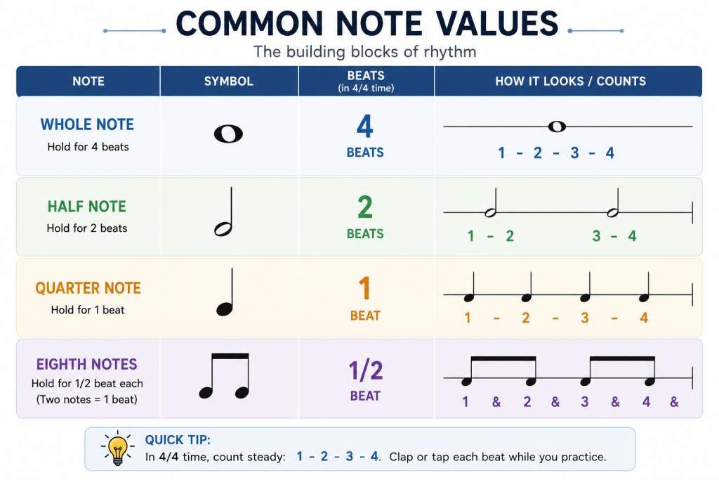 Common Note Values Cheat Sheet